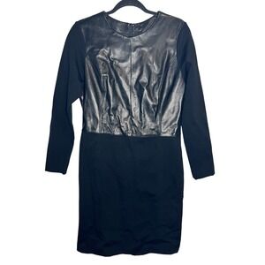 Antonio Melani Black Leather Mixed Media Sheath Dress Long Sleeve - Size 10